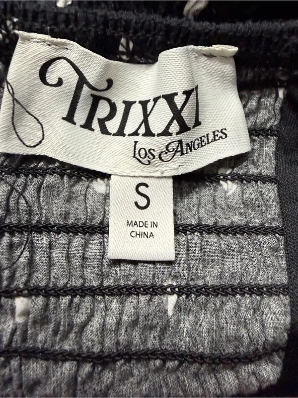 Trixxi Los Angeles Black White Polka Dot Ruched Drop Waist Midi Dress S - Image 7