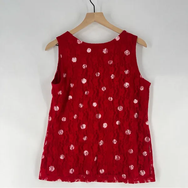 Susan Graver Red Lace White Polka Dot Scoop Neck Tank Sheer Open Cardigan‎ Set - Image 14