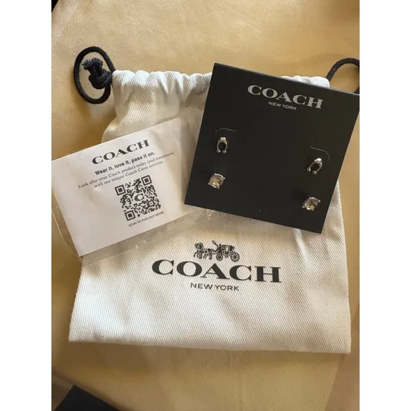 Coach Set of 2 Silver Stud Earrings One Size - Image 3