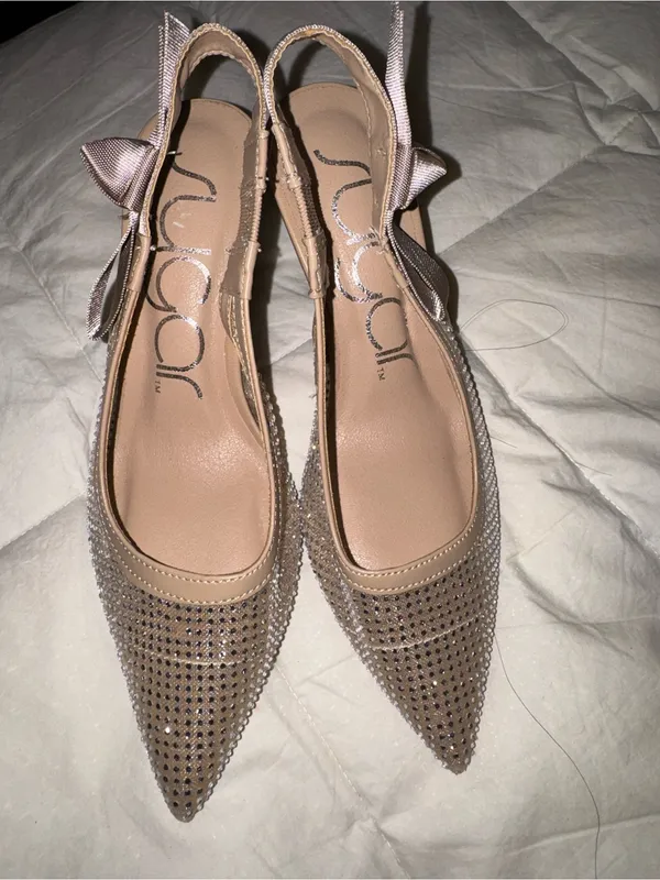 Sugar Nude Rhinestone Slingback Pointed Toe Heels Tan Size 5.5 - Image 3
