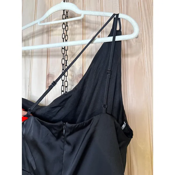 NWT Lulus Signature Elegance Black Satin One-Shoulder Maxi Dress Bridesmaid Sz L - Image 6