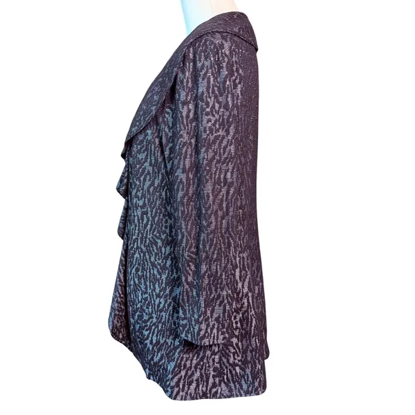 Kasper Womens Metallic Silver Black Zebra Print Ruffle Open Front Jacket Size 6 - Image 5