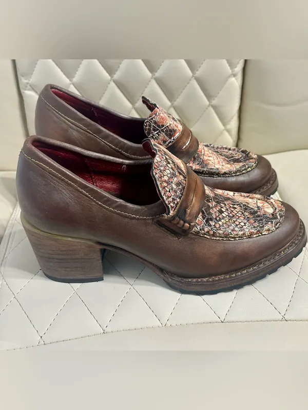 FREEBIRD by Steven Women's Bristol Snake Leather chunky Heel Shoes size 8 - Image 3