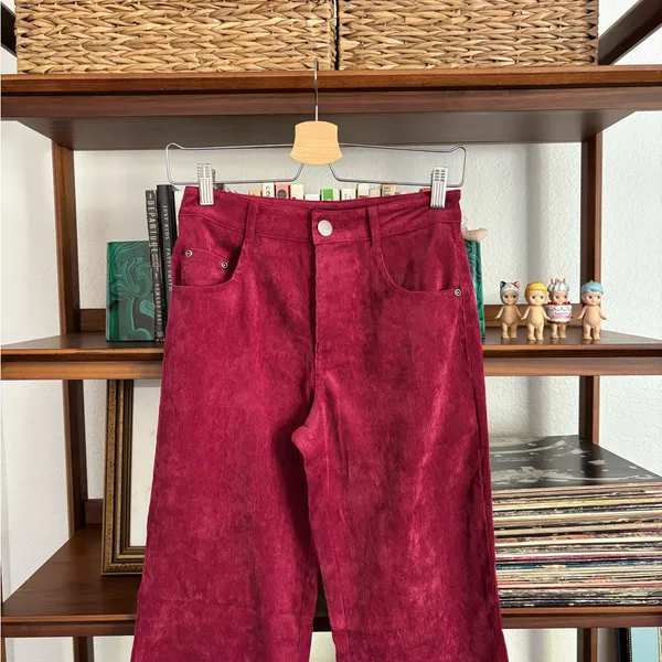 Free People Burgundy Corduroy Wide-Leg Pants - Image 2