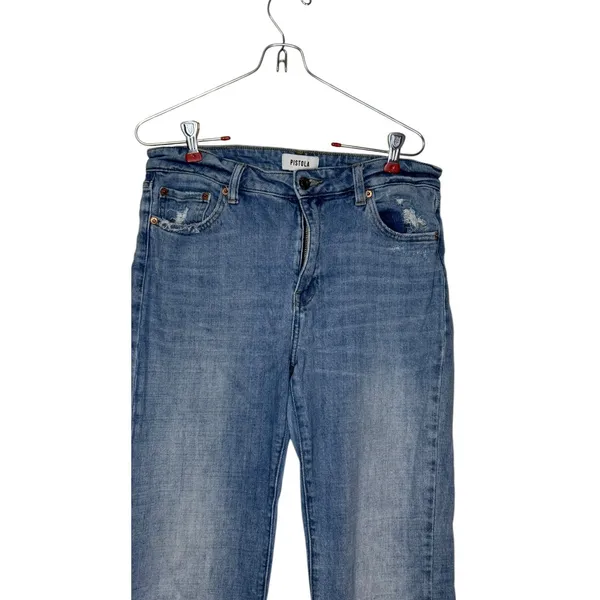 Pistola Women's Jeans Straight Leg Distressed‎ Raw Hem Stonewash Denim Size 28 - Image 4