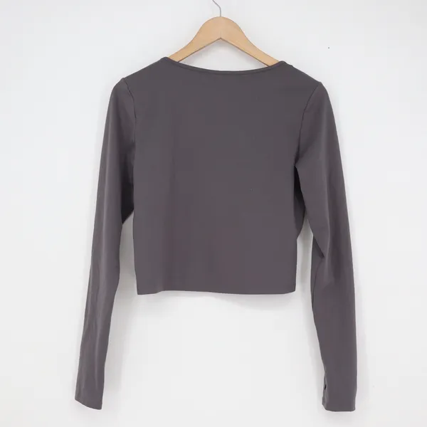 HM Divided Womens Charcoal Gray Scoop Neck Long Sleeve Crop Top Thumbholes L - Image 6
