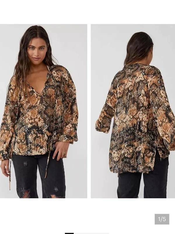 Free‎ People Out For The Night Snake Print Mesh Oversized Top - Image 2