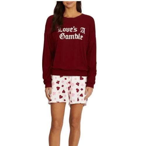 WILDFOX Love's a Gamble‎ Shorty Pajamas Set, 2 Piece, Red Hearts, XL, NWT - Image 2