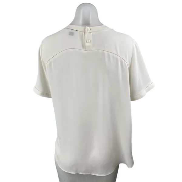 Ann Taylor Women's White Pintucked Short Sleeve Crew Neck Blouse Top Size S - Image 2