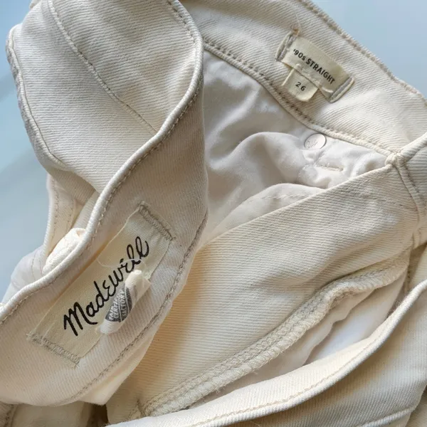Madewell‎ sz 26 Cream 90s Straight Leg Jeans High Rise Denim Minimalist Preppy - Image 5
