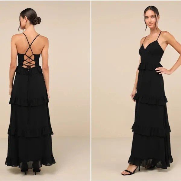 LULU's Prom Wedding Boho Romantic Ruffle Corset Tie Back Maxi Dress NWOT - Image 5