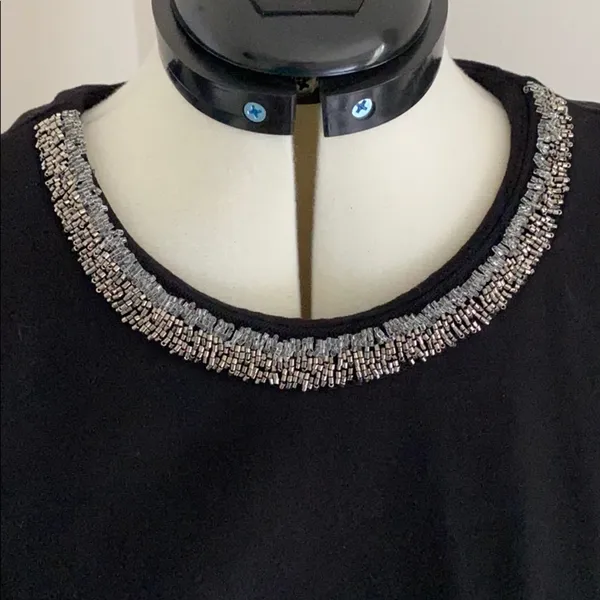 White House | Black Market Black Peplum Beaded High Neck Tank Top - Image 2