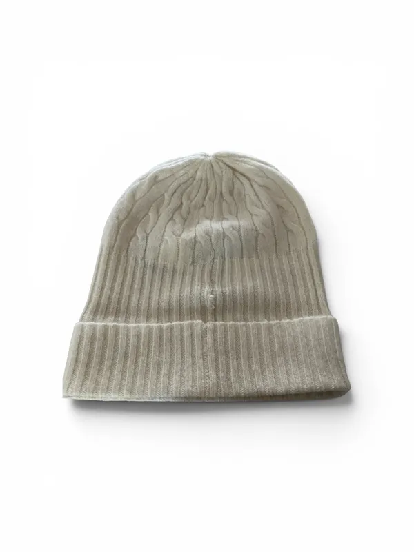 Polo Ralph Lauren beige cable knit beanie hat with embroidered pony wool blend - Image 3