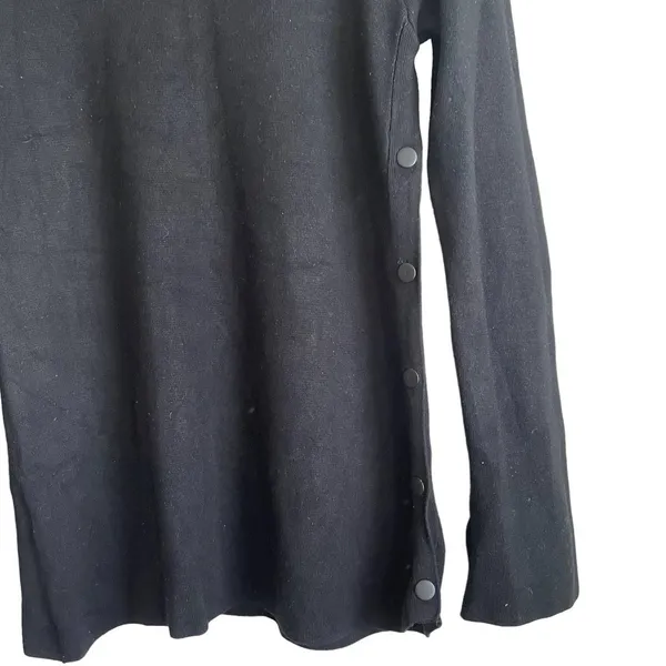 Zara Knit Women Top S Black Round Neck Long Slit Sleeve Side Snap Rocker‎ Goth - Image 7