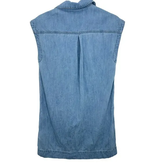 Madewell Chambray Denim Tunic Dress‎ V Neck Sleeveless Shirt Dress Shift Casual - Image 6