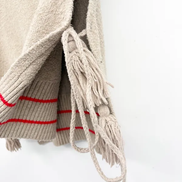 Free People Womens All Star Stripe Tassel Boho Festival Poncho Sweater Vest OS - Image 5