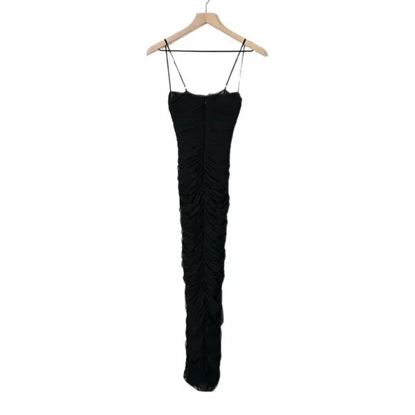 House of CB Fornarina Black Ruched Mesh Maxi Dress Size XS Spaghetti Strap - Image 3