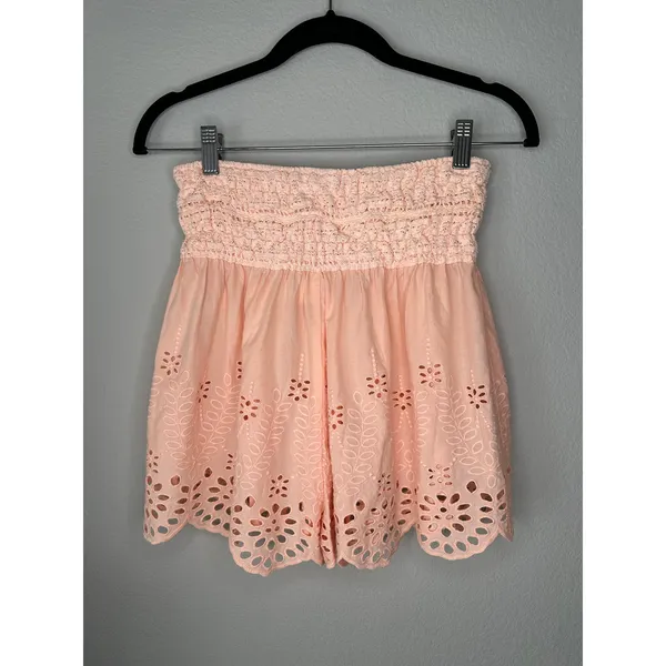FREE PEOPLE Scalloped Hem High Rise Floral Cutout Embroidered Coquette Shorts XS - Image 3