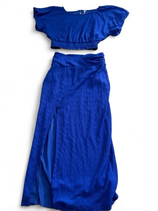 Free People Cobalt Blue Maxi Skirt with Front Slit - Image 3