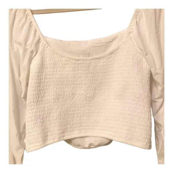 Hollister Long-Sleeve Ruched Bodice Top in White Size Large EUC - Image 9