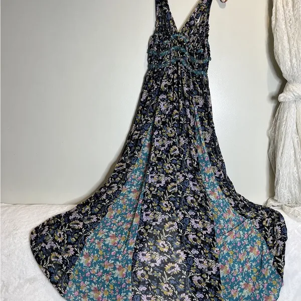 Free People Dance with Me Ruched Gathered Front Cute Ties Maxi Dress Size Small - Image 8