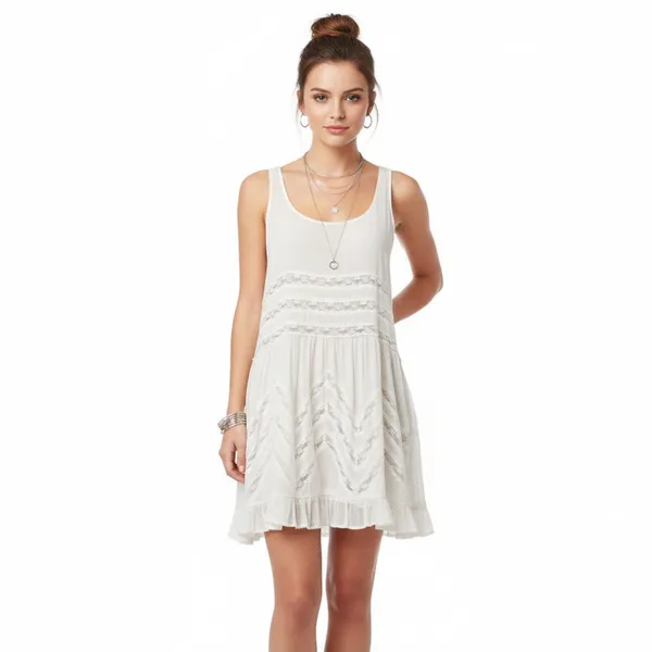 Free People White & Gray Polka Dot Sleeveless Lace Summer Dress XS - Image 6