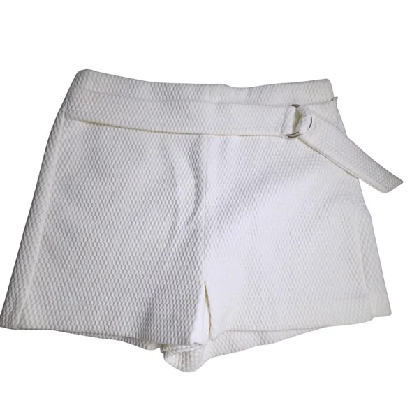 Zara Textured White High Waisted Skort Faux Belt Side Zip Mini A-Line - Image 3