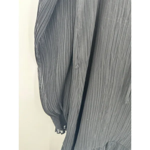 Loft Pleated Tie Neck Dress Womens Medium‎ Black Long Sleeve Knee Length BW18 - Image 5