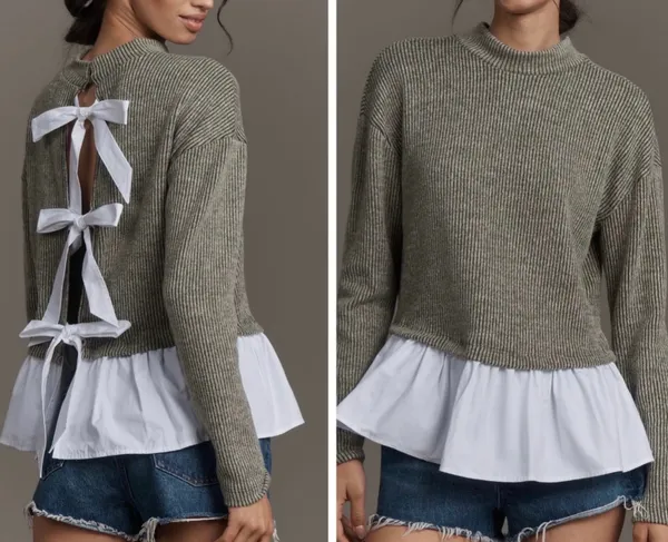 Anthropologie Maeve Bow-Back Twofer Oversized Top/Sweatshirt, Size XS - Image 2