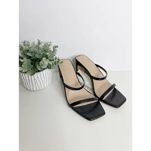 NWT The Drop Avery Square Toe‎ Two Strap Heeled Sandal Black Size 7.5 Workwear - Image 2