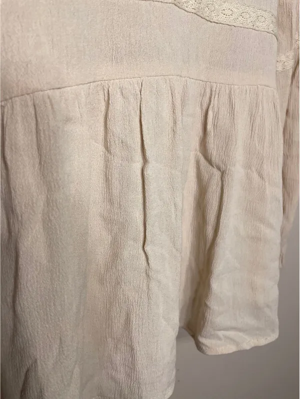 Polagram Cream Pintuck Lace Blouse Cottagecore Boho Ruffle S - Image 6
