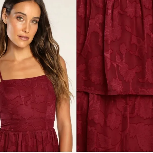 LULUS Prom Wedding Flowy Sexy FLoral Boho Tiered Ruffles Bustier Midi Dress - Image 4