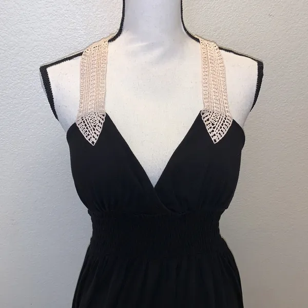 My Michelle black maxi sleeveless beige lace straps evening dress - Image 2