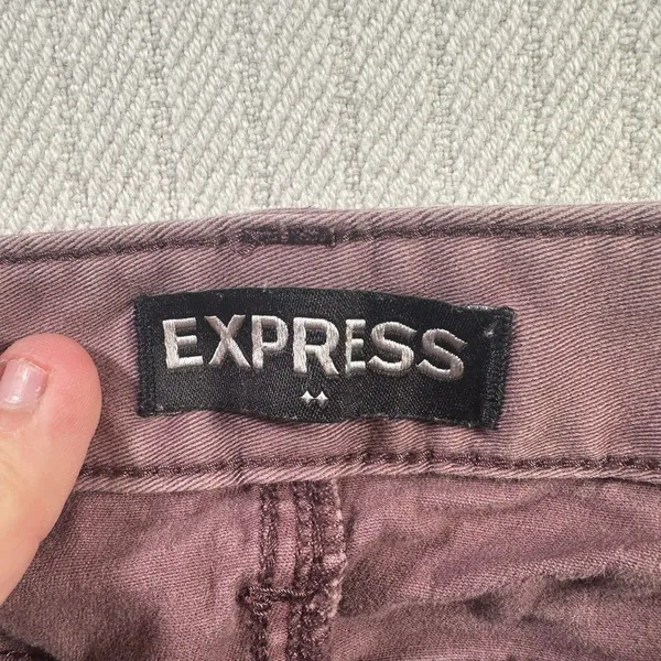 express cuffed chino shorts purple low rise shortie size 2 distressed - Image 7