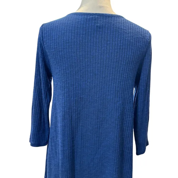 New Direction Women's Dark Blue Ribbed Long Sleeve Tunic Sweater S - Image 5