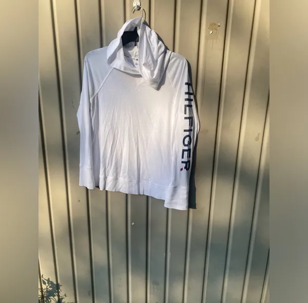 Tommy Hilfiger Sport White Hoodie long sleeves size large pre owned - Image 6
