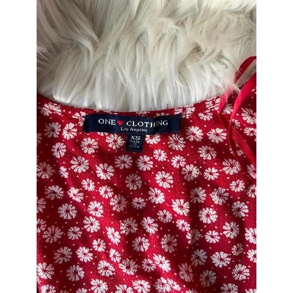 Red and White Floral Wrap Top by ONE Clothing - Size XS - Image 2