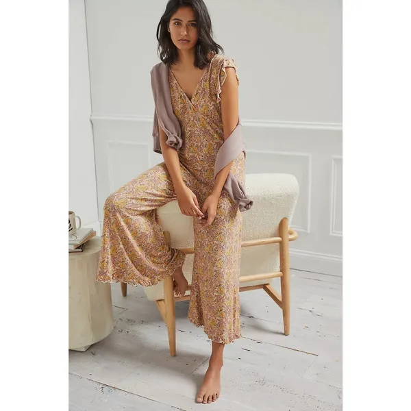 Anthropologie Matilda Ruffled Jumpsuit Size Medium Floral Jersey Bohemian - Image 3