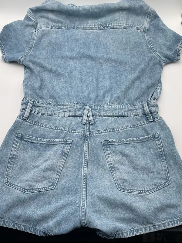 Good American Weightless Light Blue Denim Short Sleeve Romper Sz 4 XL - Image 7