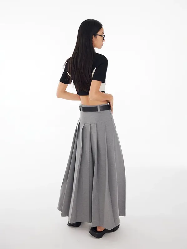 High-Waisted Pleated A-Line Maxi Skirt - Image 2