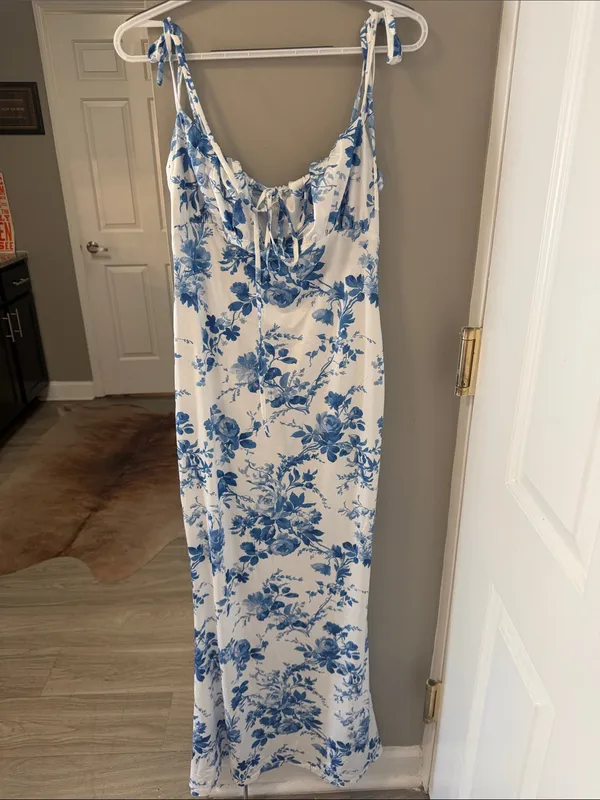 $69 NWOT Marthea Tie Shoulder Fishtail Hem Floral Print Maxi Dress - BFloral L - Image 6