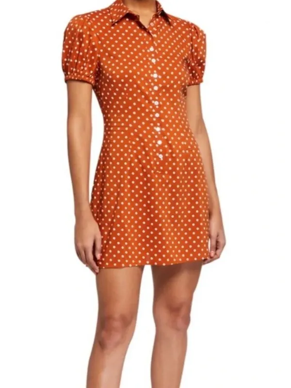 WeWoreWhat Elle Dress M Bran Rust Polka Dot Puff Sleeve Mini Shirt Dress NWT - Image 2