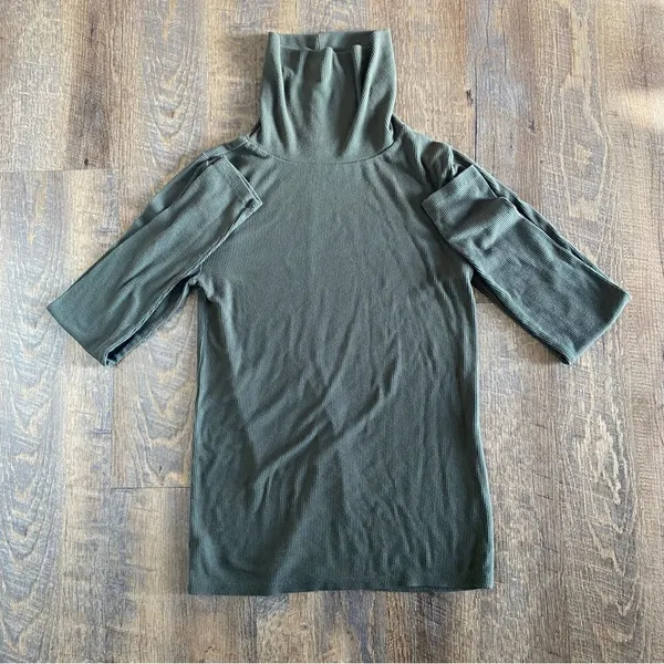 Loft Turtleneck Shirt Ribbed Long Sleeve XS Stretch Olive Green - Image 7