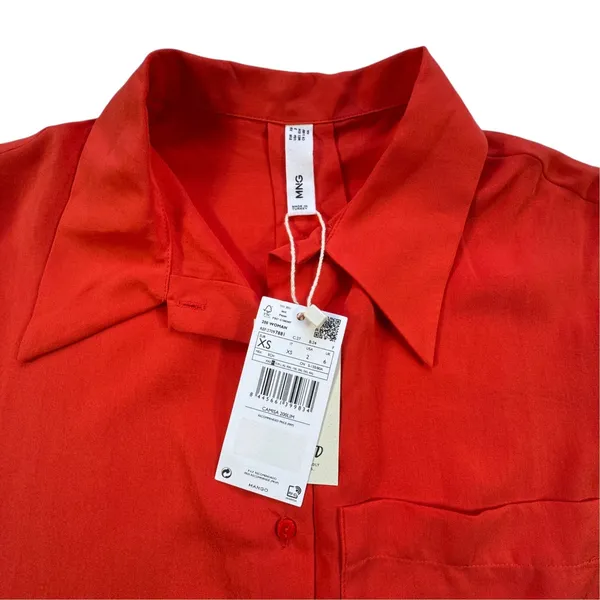 Mango MNG Orange Red Lyocell Sleeveless Shirt Womens XS Collar Button Pocket NWT - Image 3