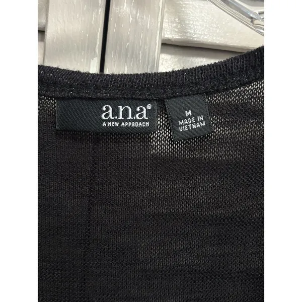 Ana Black Sparkle Scoop Neck Size‎ M Short Cap Sleeve Top Soft - Image 2