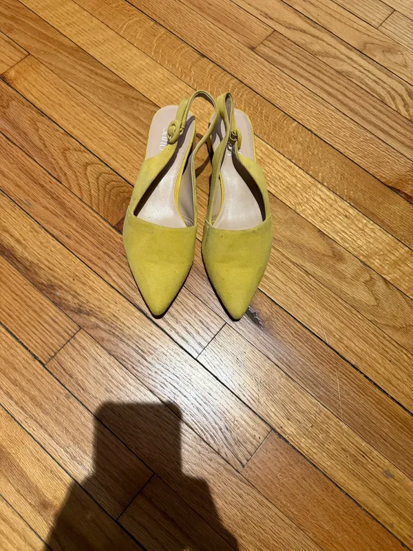 Franco Sarto Vickie Leather Yellow Slingback Pointy-Toe Low Block Heel pumps 8.5 vibrant suede colorful - Image 2