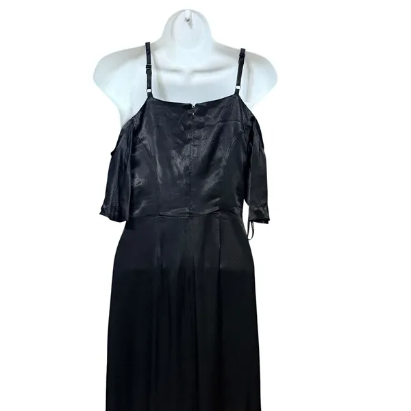 Ali & Jay Black Satin Cold Shoulder Flutter Sleeve V-Neck Maxi Gown Dress - Image 6