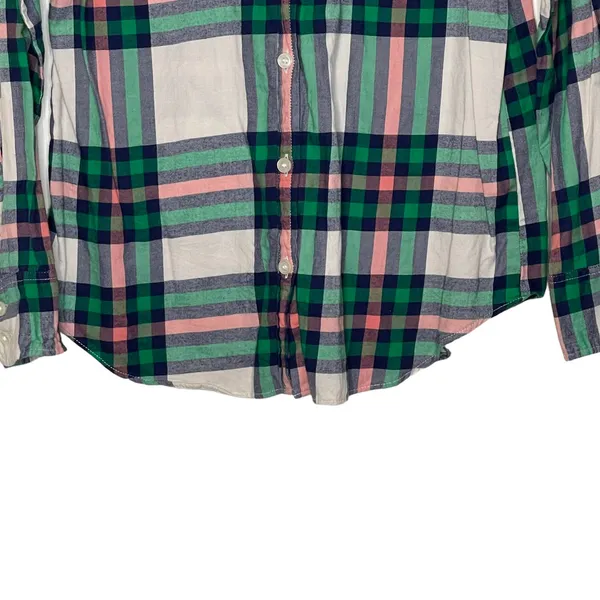 J. Crew‎ Flannel Shirt Size XS Boy Fit Green Pink White Plaid 100% Cotton Womens - Image 5