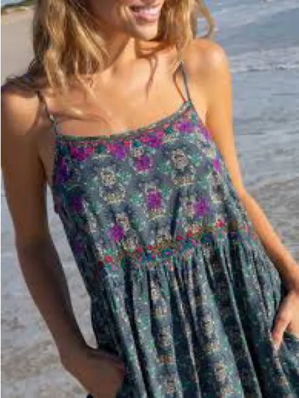 NATURAL LIFE Sara Embroidered Floral Mini Dress Dark Teal Medallion‎ Size XS - Image 4