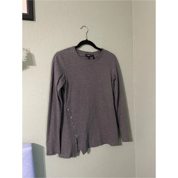 Theory Perry Ribbed Button Side Long Sleeve Tee Size Medium Heathered Gray - Image 8